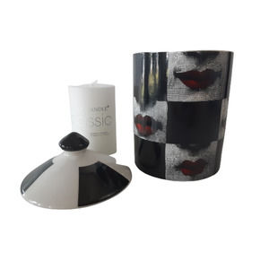 Fornasetti inspired Candle Holder ceramic in black and white with red lips
